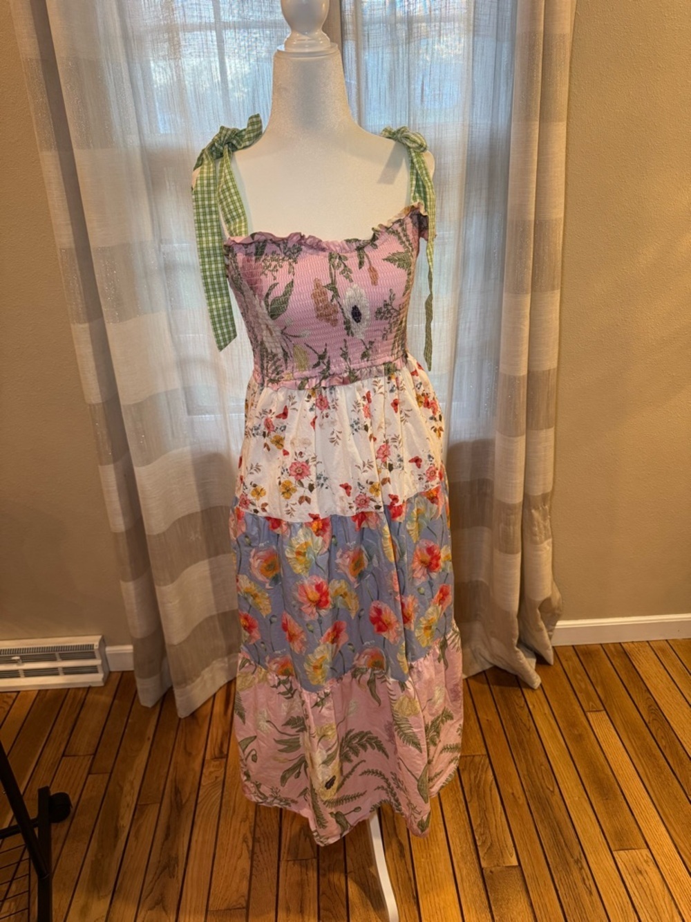 Multi Pink Floral Bow Strap Midi Dress